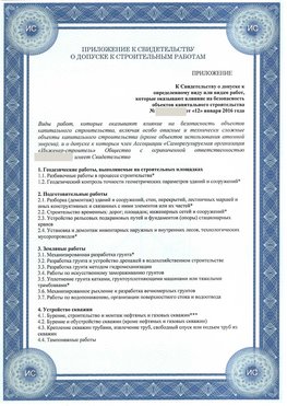 Приложение к свидетельству о допуске к строительным работам Зарайск СРО в строительстве